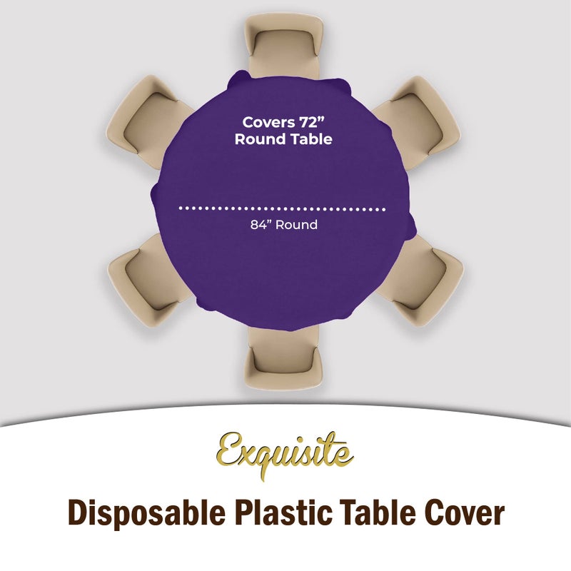 Party Solids 6-Pack Premium Plastic Tablecloth 84in. Round Plastic Table Cover - Purple - Image 4